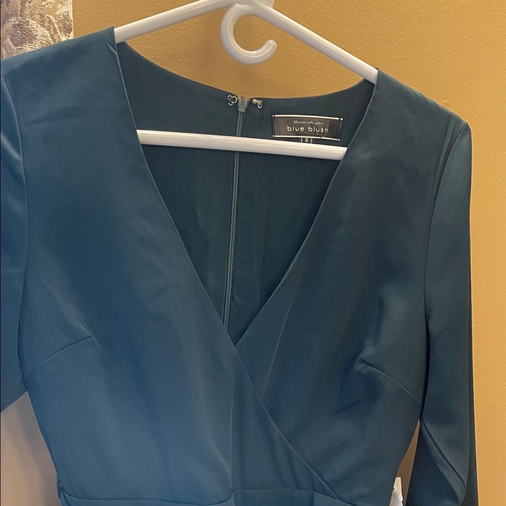 Blue Blush Teal V-Neck Wrap Long Sleeve Dress